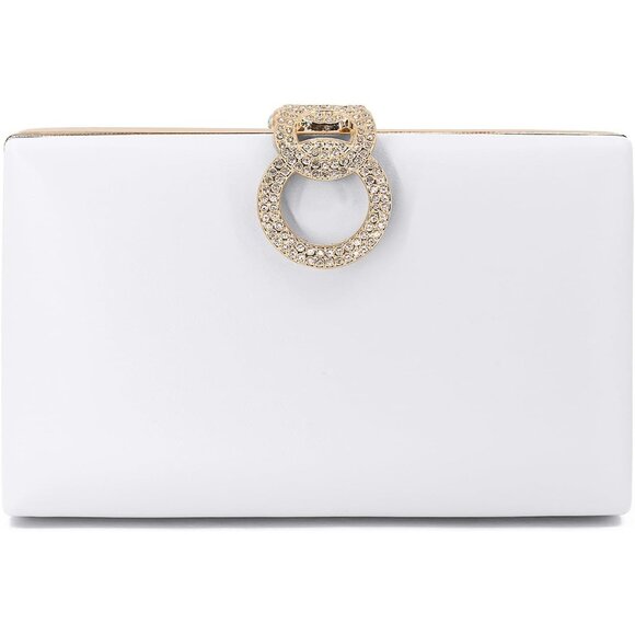 Women's Faux leather 9-white Girls Handbag Push Lock Clutch Purse Polyester Bag - Picture 1 of 7
